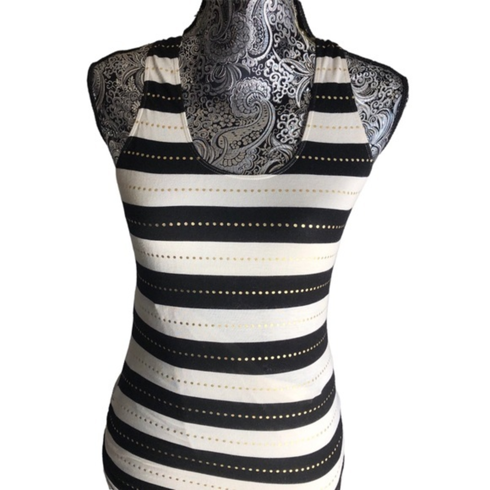A. Che Venice tank maxi Allegra stripe cream black gold racerback dress SM‎ NEW